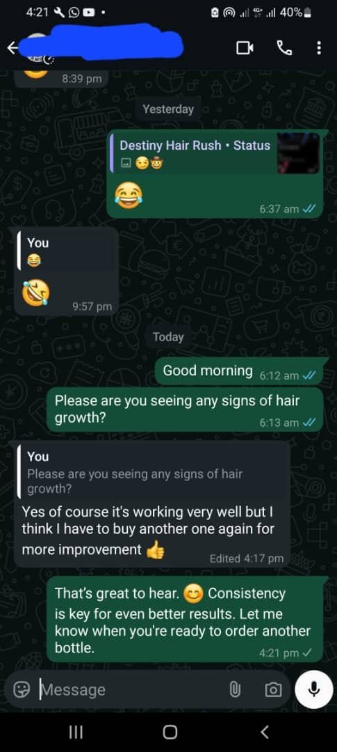 HairRush customer says it is working very well and reordering