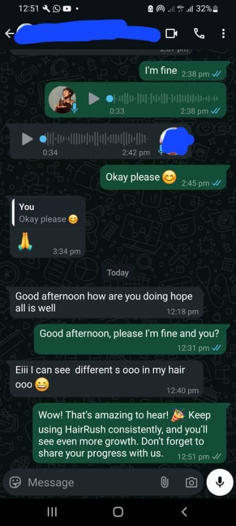 Customer seeing a difference in their hair with HairRush